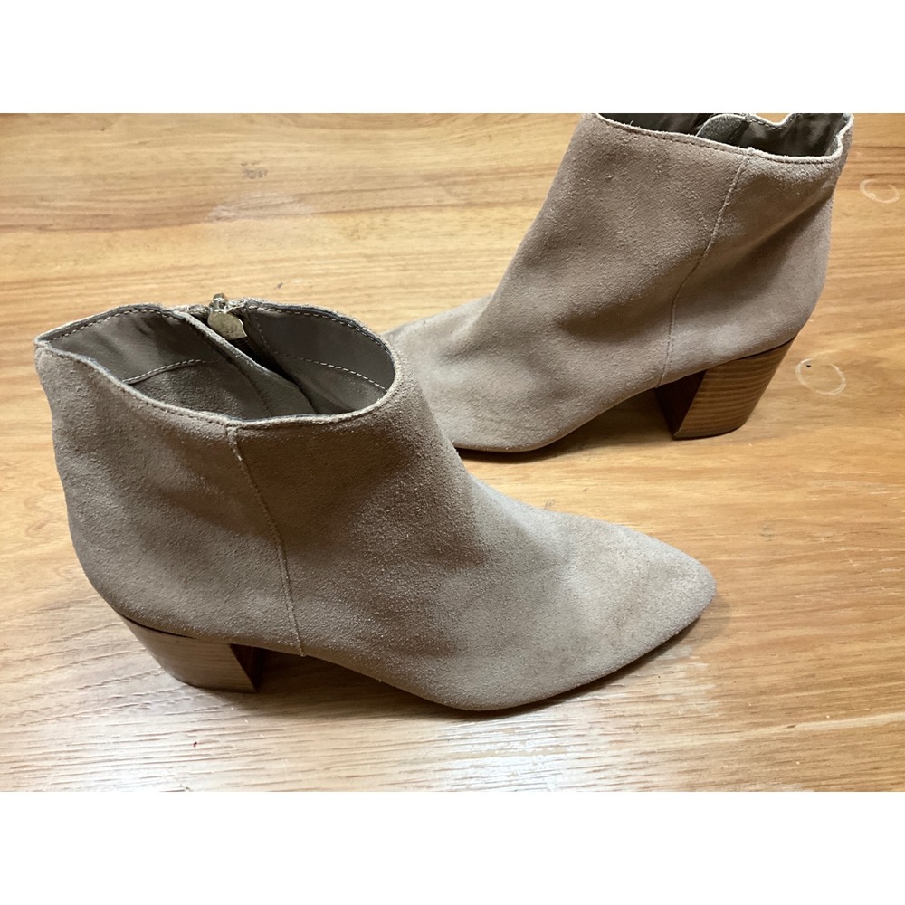 Blondo Waterproof Suede Ankle Boots Taupe Block Heel 8.5m stain check pis